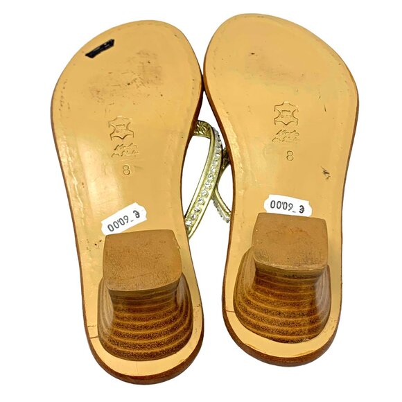 CAPRI SANDALS CO. Gold Leather Rhinestone Thong Slide‎ Sandals - Picture 8 of 9